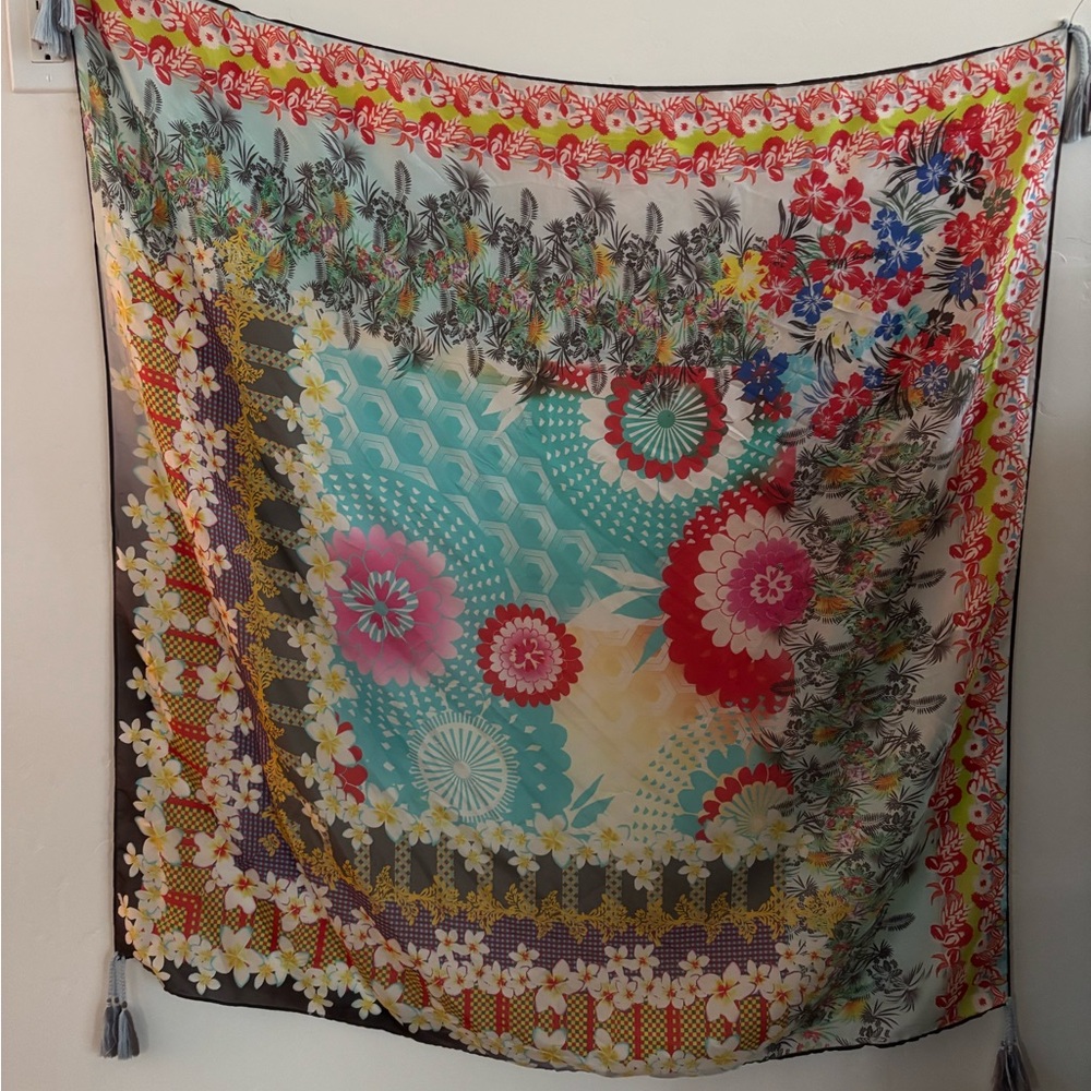 Johnny Was Multi Colored Silk Scarf - Picture 5 of 5